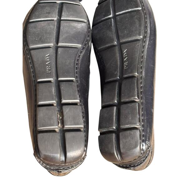 Prada Black Leather Driving Loafers Size 7 Slip On Italy Designer Minimalist main image 8